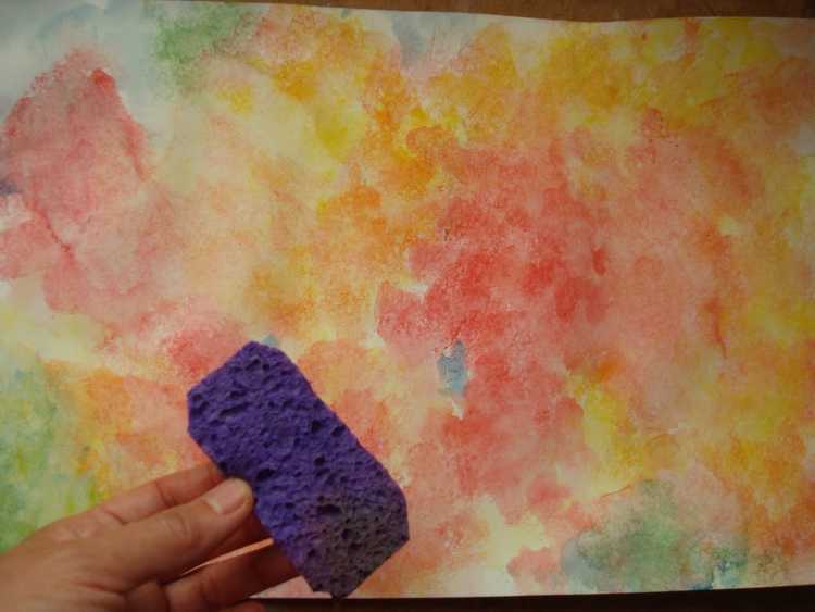 Рисование губкой акварелью