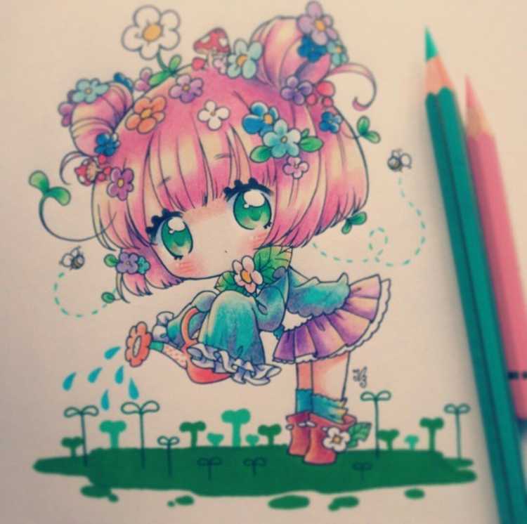 Аниме рисунки цветными карандашами