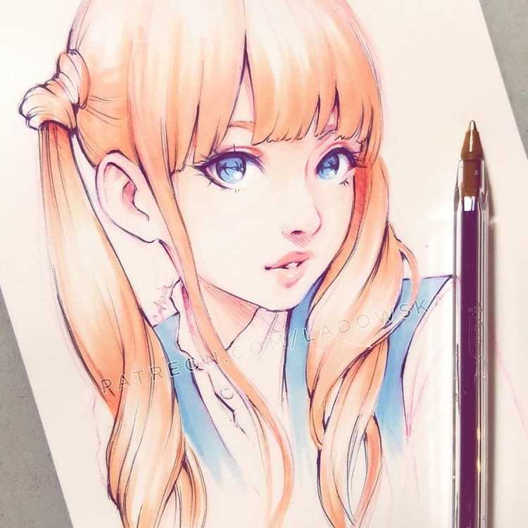 Аниме арты цветными карандашами