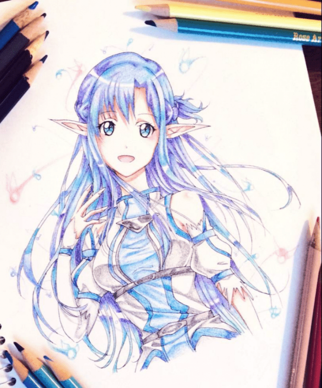 Аниме арт цветными карандашами