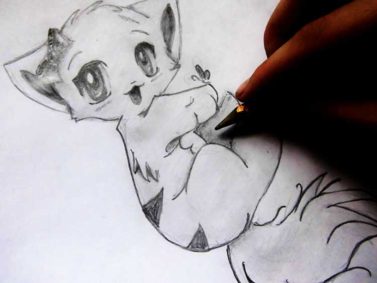 Аниме котики карандашом