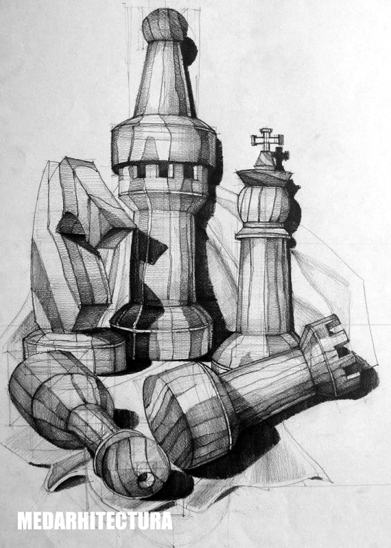 Шахматны фигуры карандашзарисовка