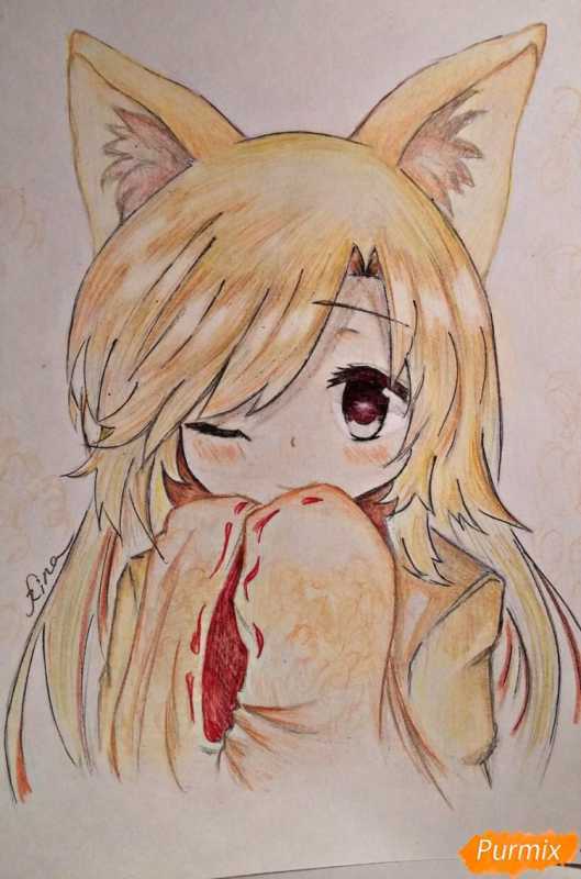 Лисичка девочка аниме карандашом