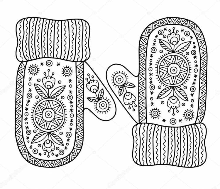 Раскраска варежки с узорами