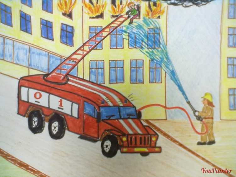Пожарная машина рисунок детский