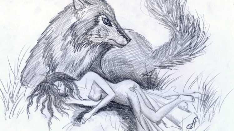Волк и девушка рисунок карандашом для срисовки