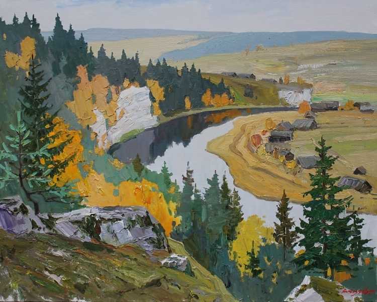 Река Чусовая живопись маслом