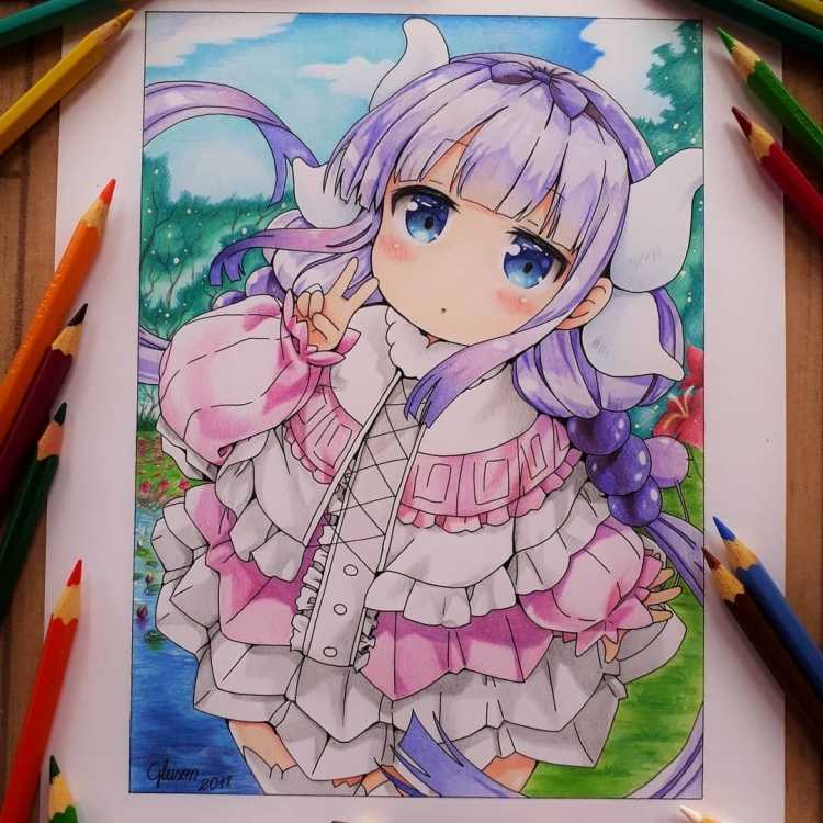 Аниме рисунки цветными карандашами
