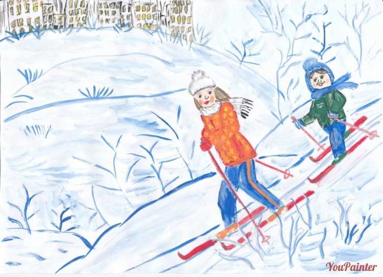 Рисование зимняя прогулка