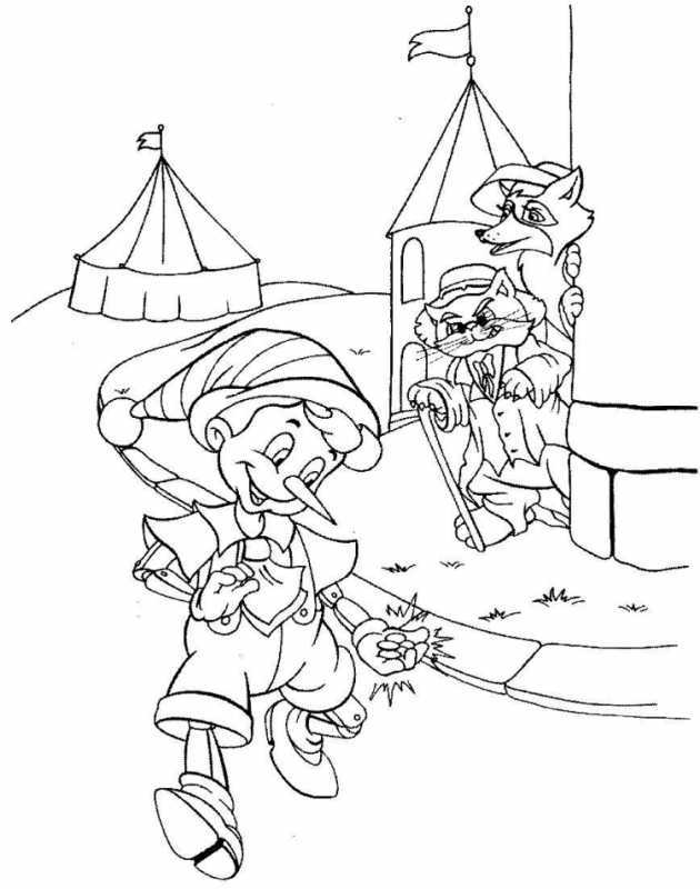 Буратино в театре раскраска