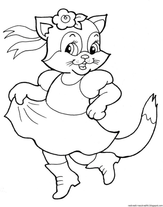 Раскраска кошка с клубком