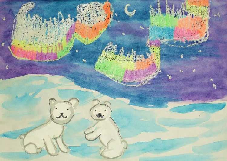 Белый медведь в Арктике рисунок