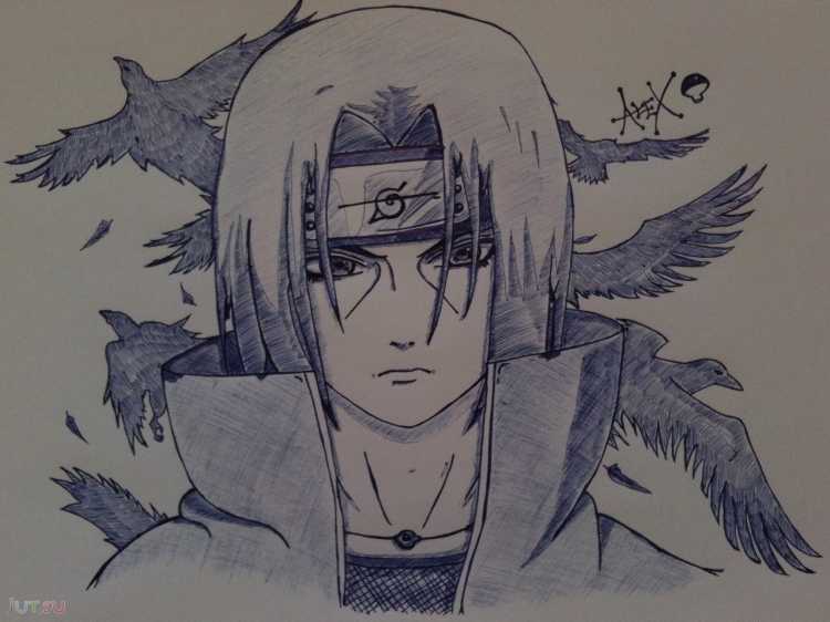 Персонажи из аниме Наруто карандашом Итачи