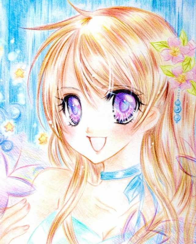 Рисование цветными карандашами аниме