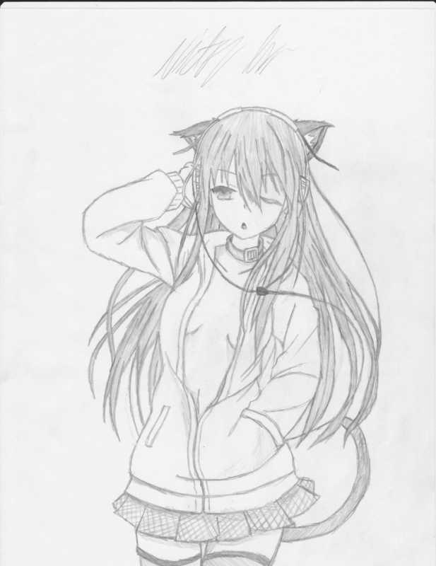 Неко для срисовки карандашом