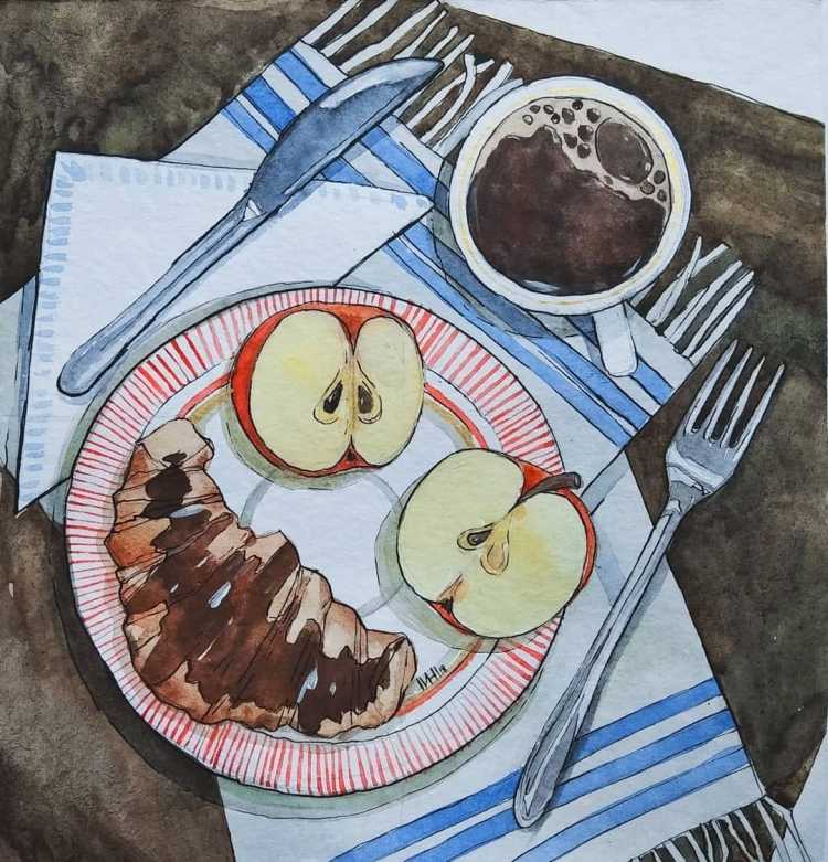 Тарелка с едой акварель