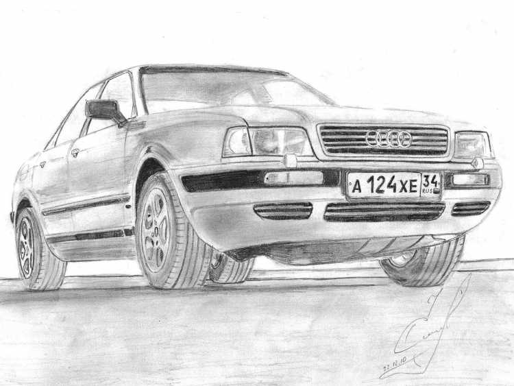 Ауди 100 чёрно белый рисунок спериди