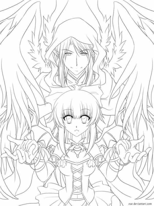Аниме для раскрашивания с крыльями