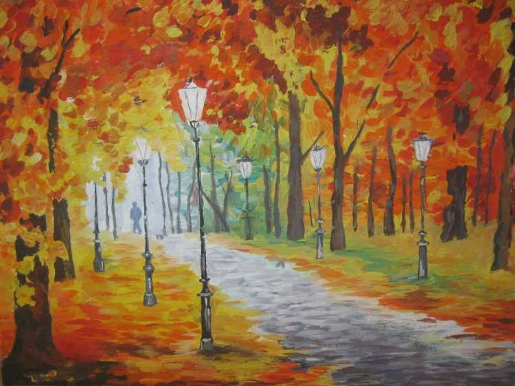 Осенний пейзаж карандашом