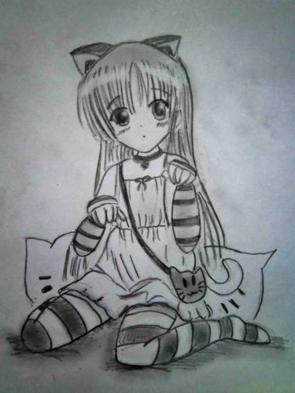 Аниме кошки карандашом