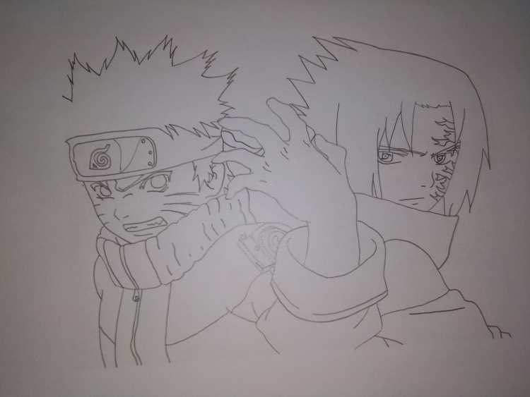 Наруто карандашом для начинающих Саске и Наруто