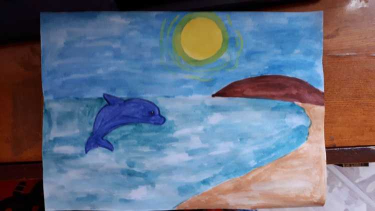 Закат на море карандашом