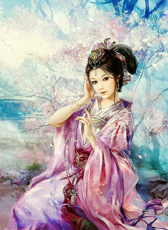 Картина японка с веером