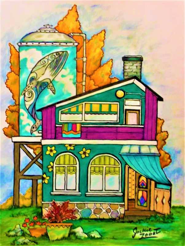 Домик цветными карандашами