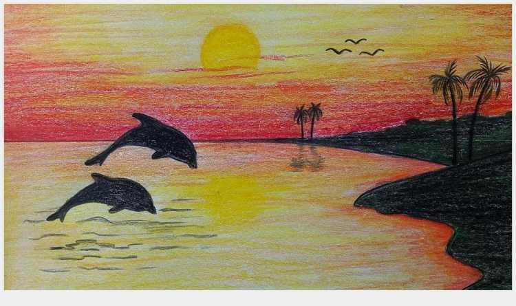 Легкие пейзажи цветными карандашами