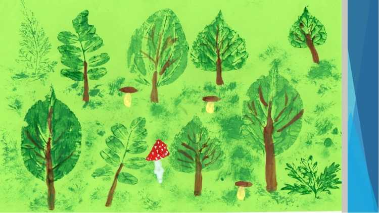 Рисование листьями деревьев