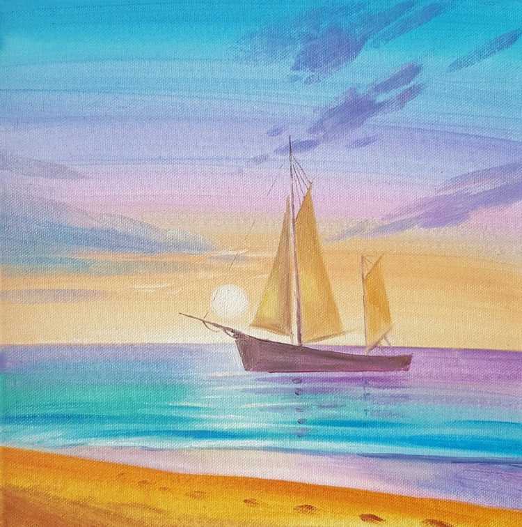 Морской пейзаж гуашью