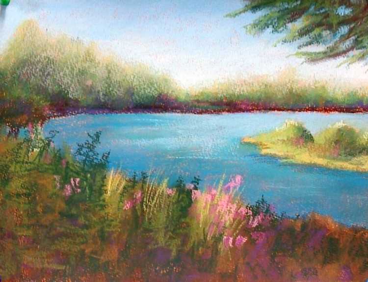 Масляная пастель летний пейзаж