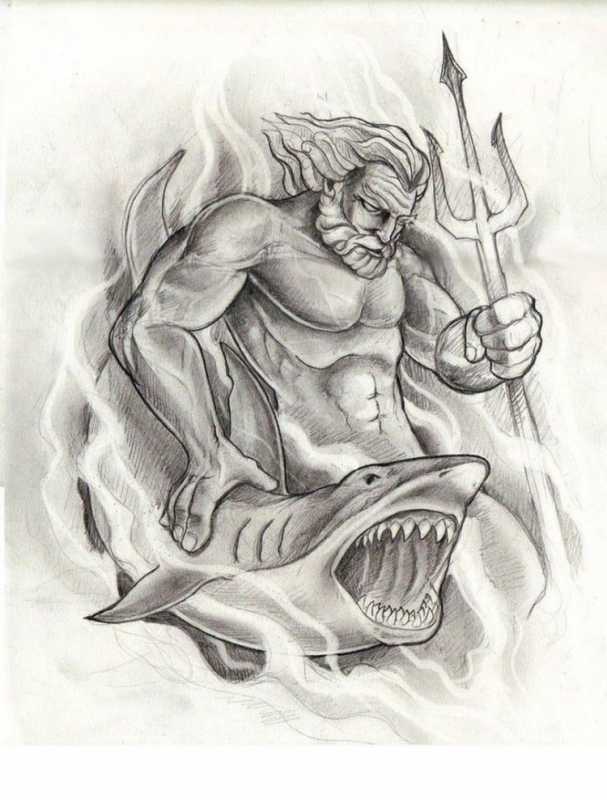 Татуировка Нептун с трезубцем