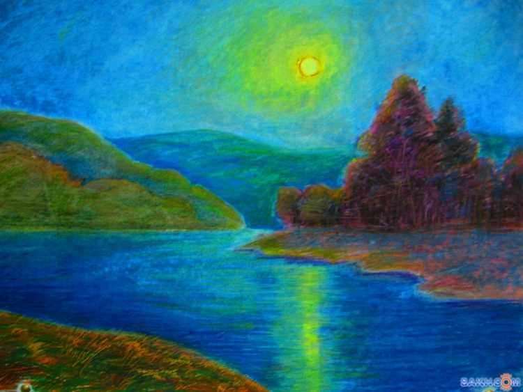 Пейзаж восковыми мелками