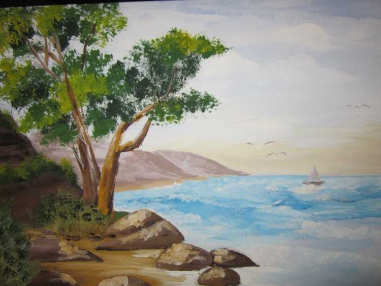 Морской пейзаж гуашью