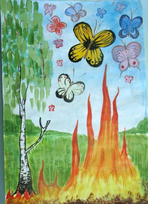 Рисование пожар в лесу