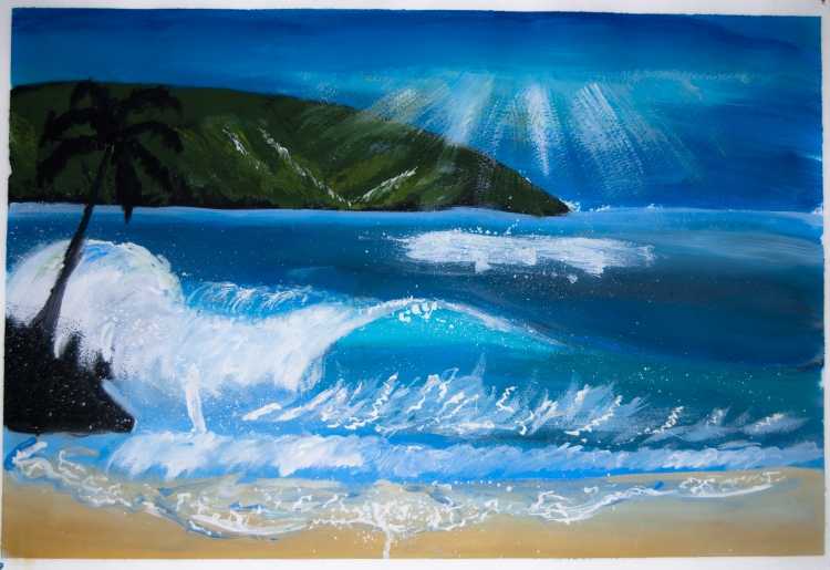 Морская волна гуашью