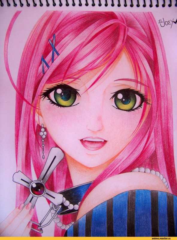 Рисование цветными карандашами аниме