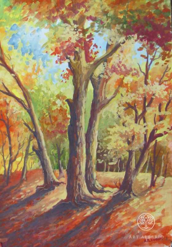 Осенний пейзаж гуашью