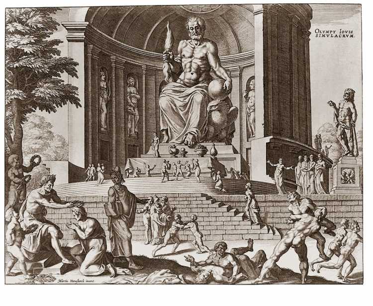 Статуя Зевса в Олимпии гравюра