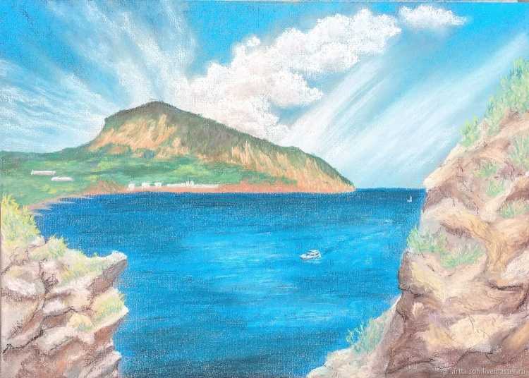Горы и море пастелью