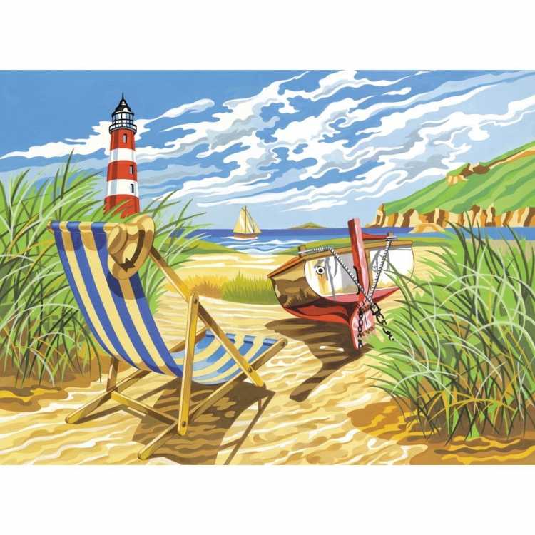 Пляж цветными карандашами