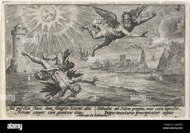 Падение Икара гравюра Гольциус
