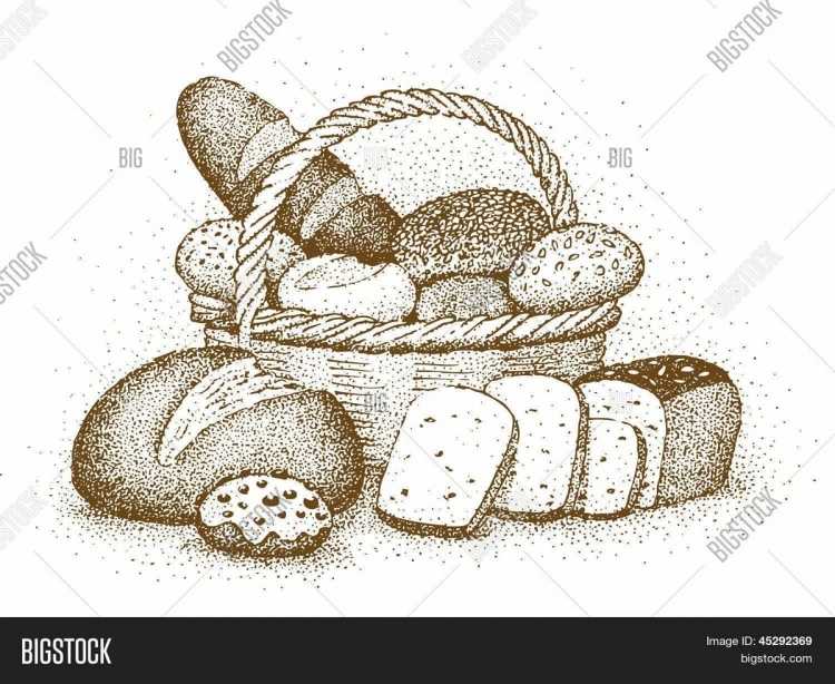Корзина с хлебом карандашом