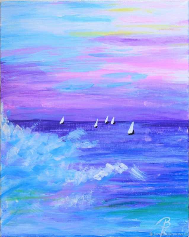 Нарисовать море красками