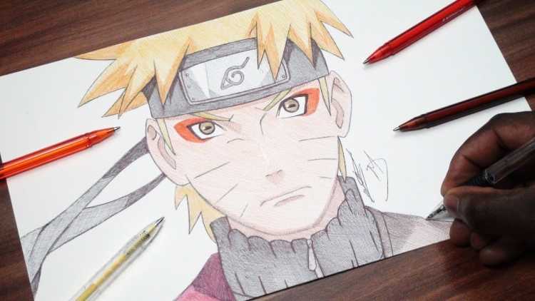 Аниме карандашом Наруто цветными
