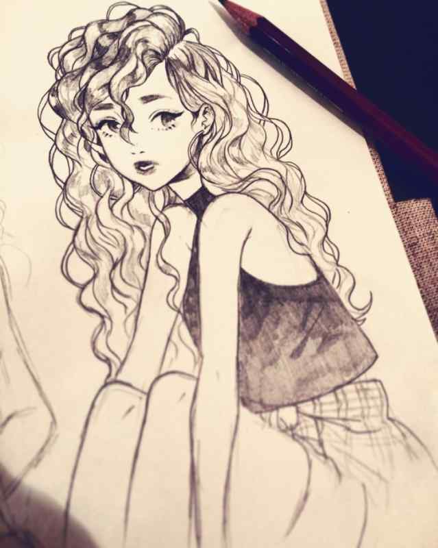 Девушки с волнистыми волосами эскизы