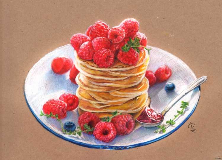 Еда цветными карандашами