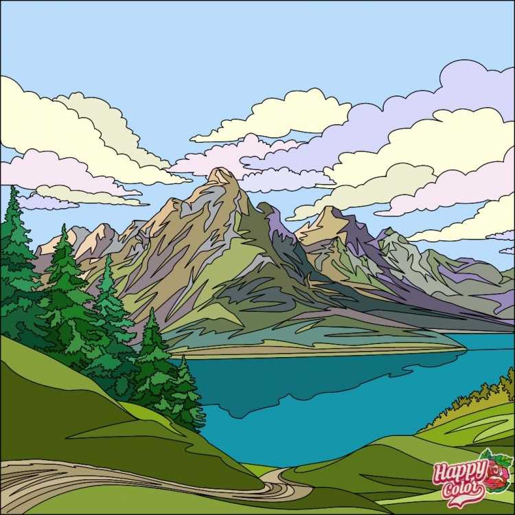 Витраж горный пейзаж