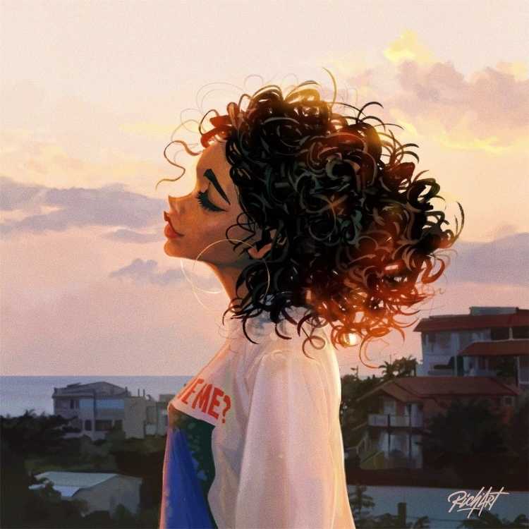 Кудрявая девушка арт